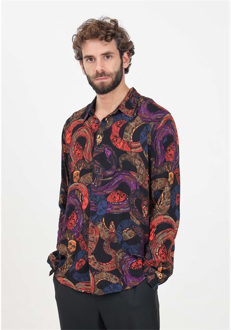 Men's black casual shirt with multicolor graphic print JUST CAVALLI | 77OALYS2CN503MS3